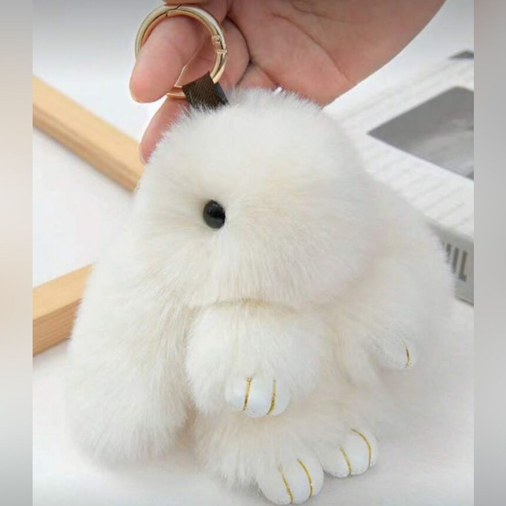 Luxe White Furry Long Eared Bunny Bag Charm - NWT
